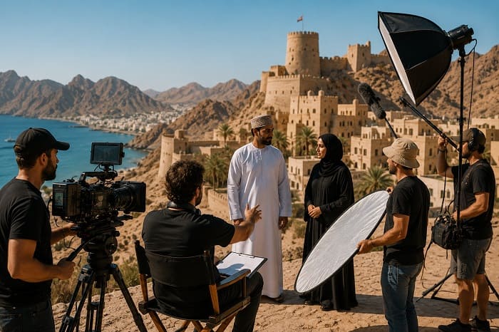 Équipe de tournage documentaire et publicitaire en Oman